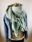 Preview: Schal aus Baumwollmusselin in mint mit Glitzerflakes und dunkelblauem Saum