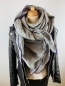 Preview: Schal aus Baumwollmusselin in grau mit Glitzer Flakes und lila Saum