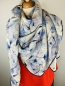 Preview: LEINEN Schal mit blauem floralem Print im Large Fashion Style