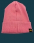 Preview: Hipster Beanie in der Farbe Altrosa mit glitzer Label "Regenbogen mit Herzchen"