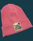 Preview: Hipster Beanie in der Farbe Altrosa mit glitzer Label "Regenbogen mit Herzchen"