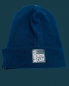 Preview: Hipster Beanie in der Farbe Dunkelblau mit grauem Label "Handle with Care"