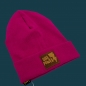 Preview: Hipster Beanie in der Farbe Pink mit brauen Label "Girls Power"