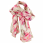 Preview: LEINEN Schal in leichtem beige mit pinken und rosa Blättern