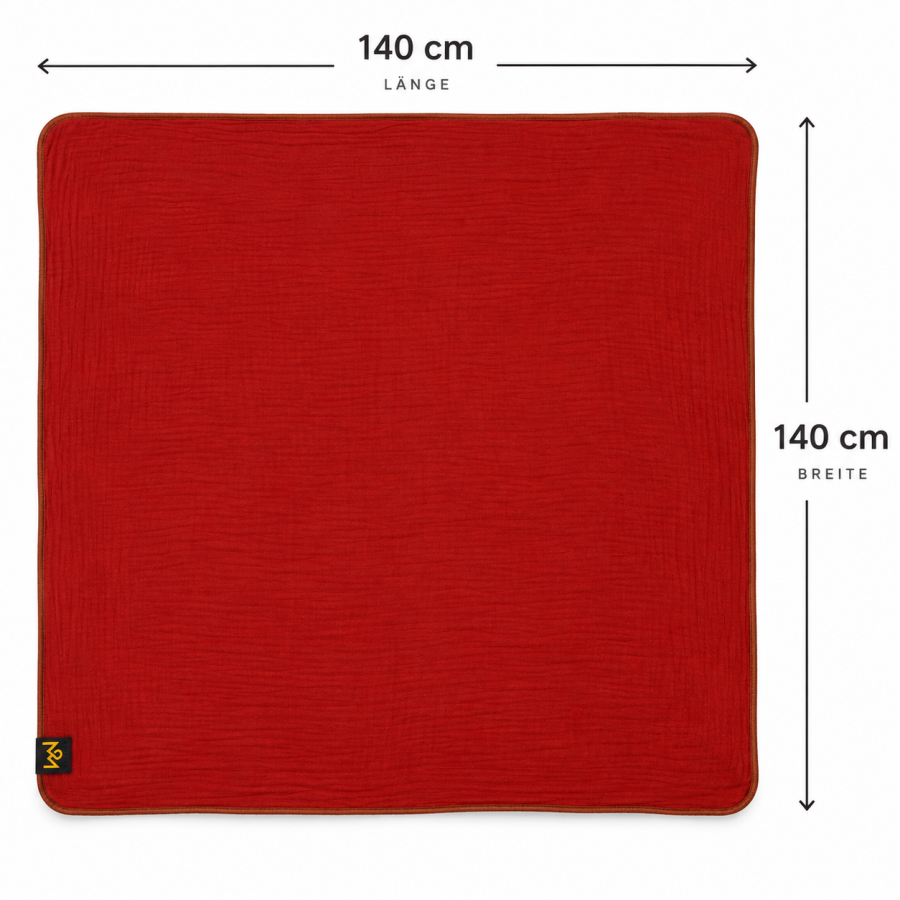 Preview: Musselin Schal Damen Rostrot 140 × 140 cm – Baumwollschal mit braunem Saum | OBERMUTTI