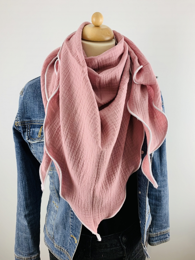 Schal aus Musselin in rosa mit weißem Saum