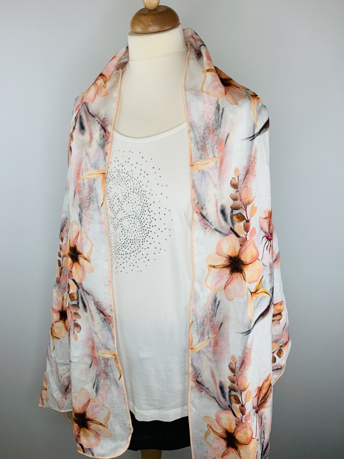 LEINEN Schal mit apricot farbenem Blumenprint