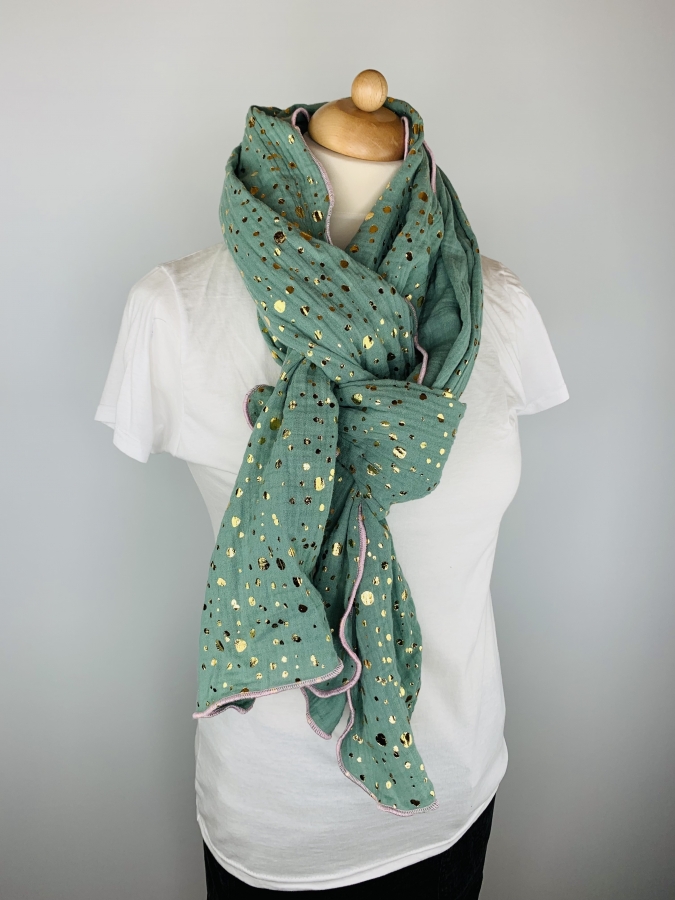 Preview: Schal aus Baumwolle in der Farbe Mint mit goldenen Punkten