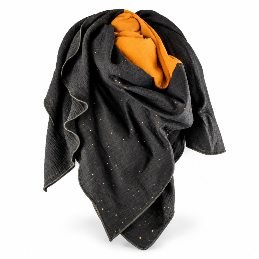 XXL-Musselin-Schal in Orange und Schwarz