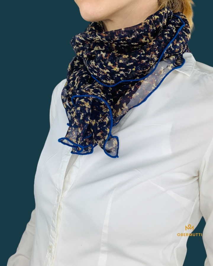 Preview: Schal aus Seide in der Farbe Dunkelblau mit Leo Muster