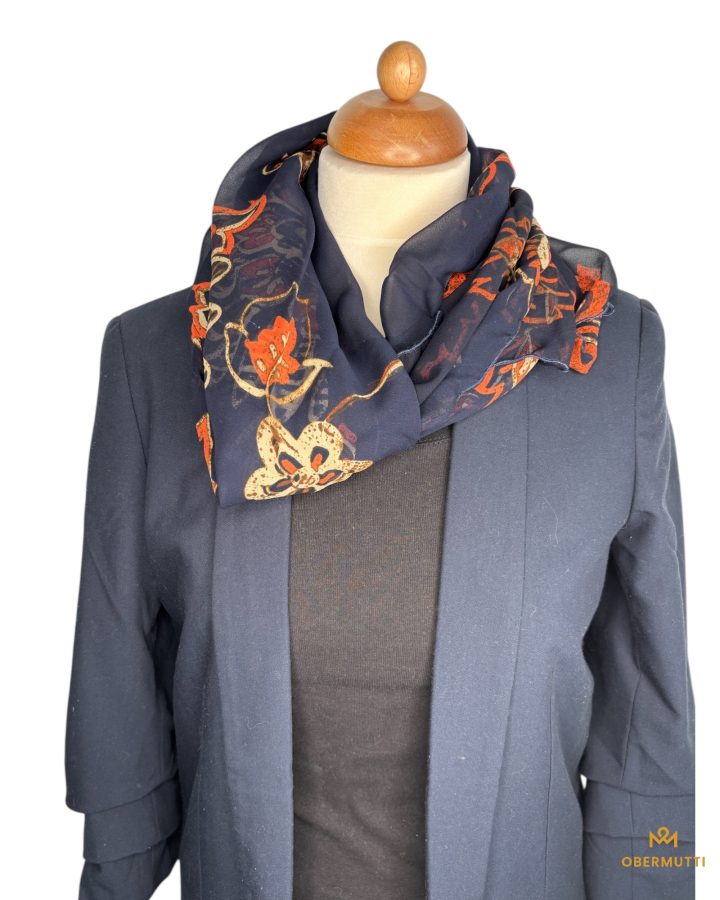 Preview: Schal aus Seide in den Farben Dunkelblau mit Muster