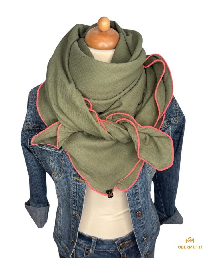 Schal aus Baumwolle in der Farbe Olivegrün