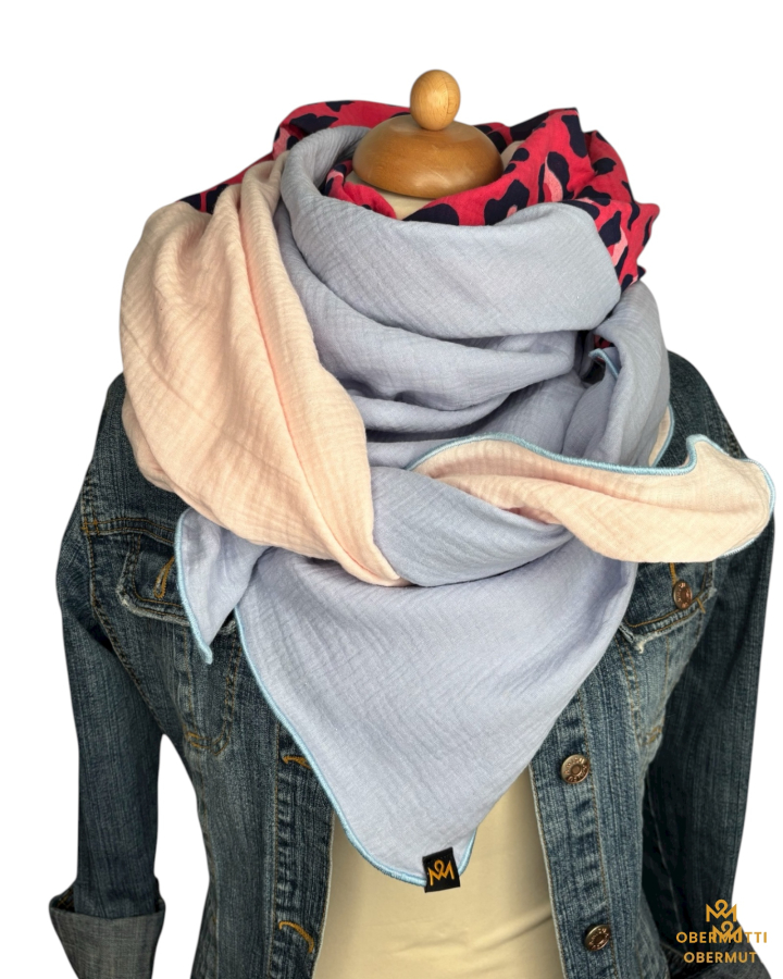 Schal aus Baumwolle in den Farben Rosa, Hellblau und Pink Leo Muster