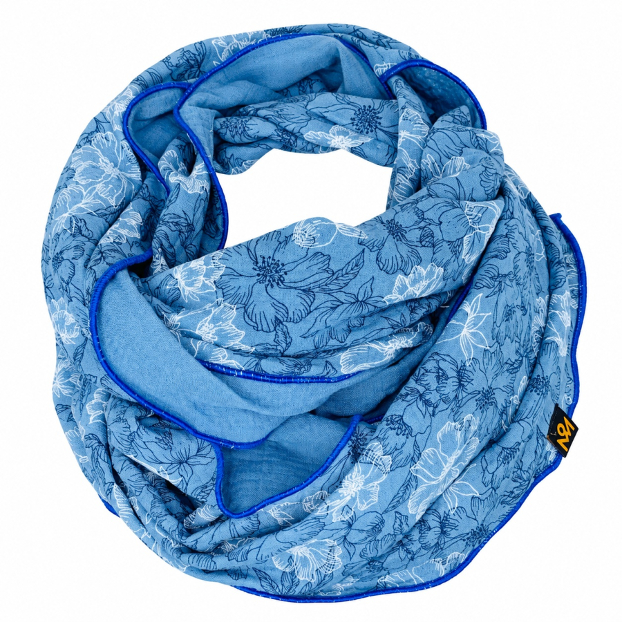 Schal aus Baumwolle in der Farbe Blau mit weißem Blumenmuster
