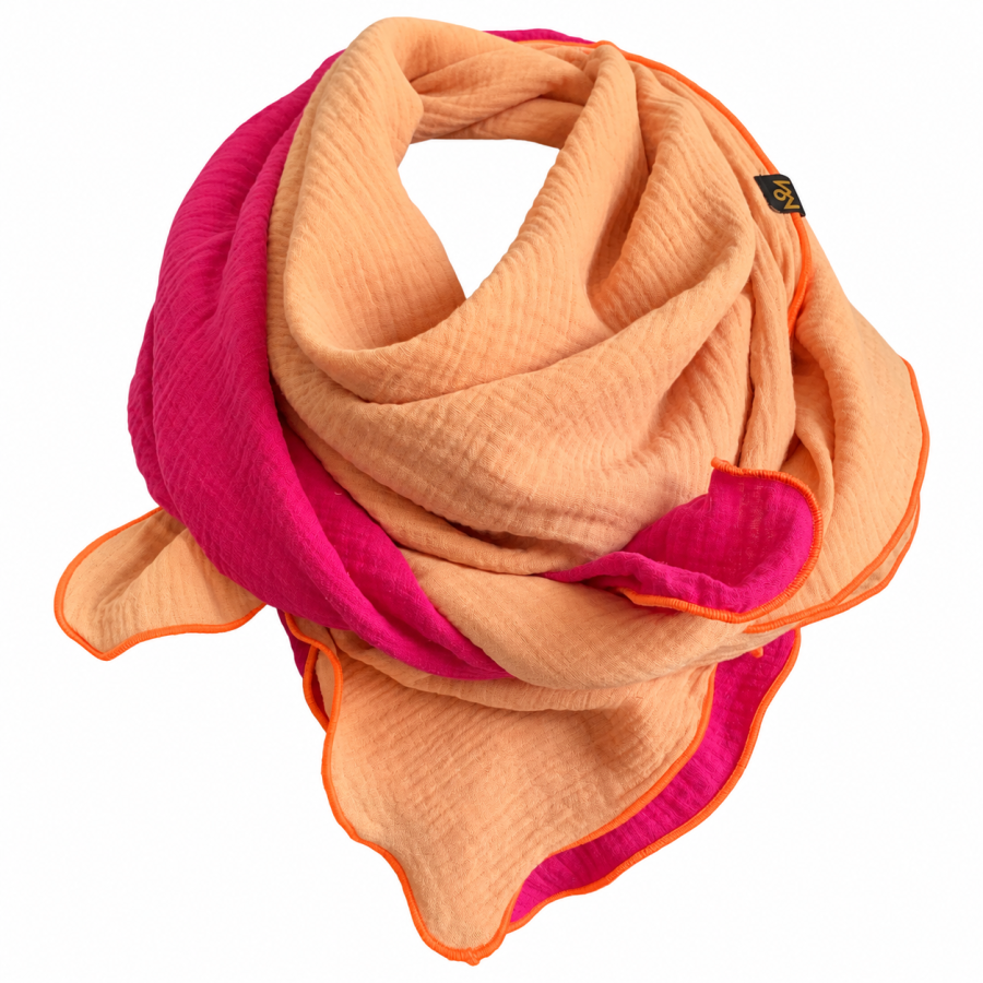 Musselin-Schal Damen Pink & Apricot 140 × 140 cm von OBERMUTTI