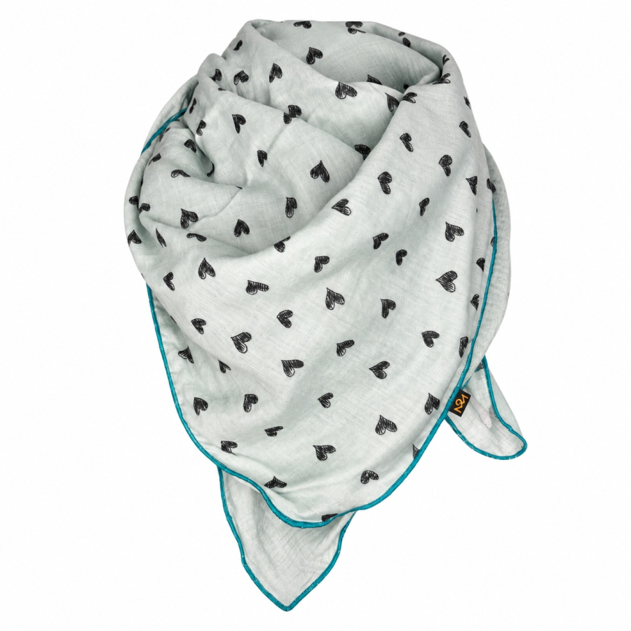 Musselin-Schal Damen Mint mit Herzen & Glitzer 140 × 140 cm von OBERMUTTI