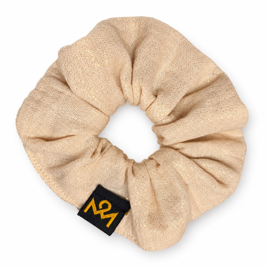 Scrunchie Beige mit Goldschimmer – handgemacht