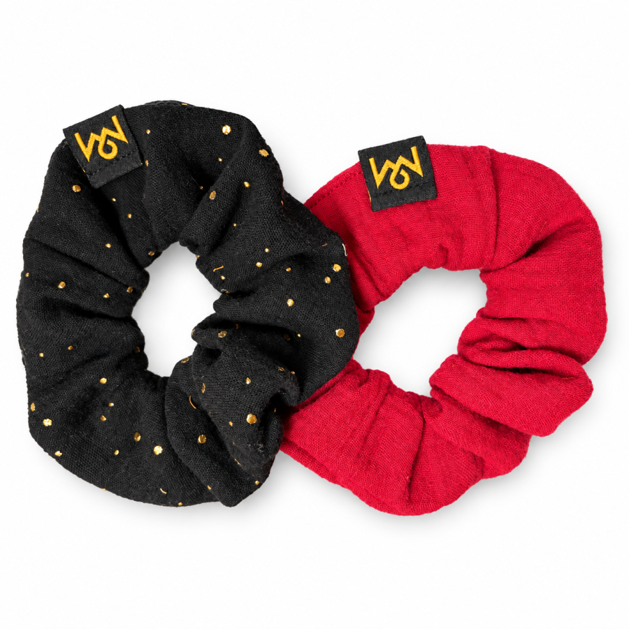 Scrunchie 2er-Set Rot & Schwarz-Gold