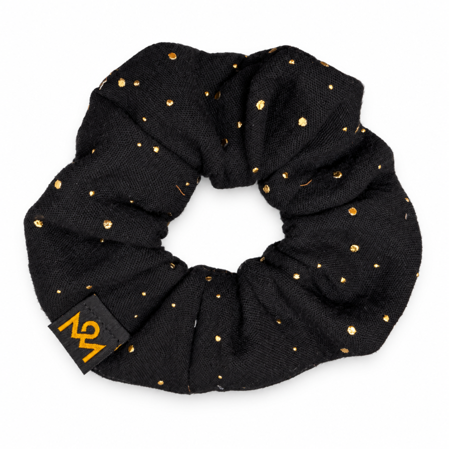 Scrunchie Schwarz mit goldfarbenen Punkten – handgemacht