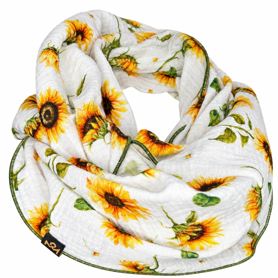 Schal aus Baumwolle in der Farbe weiß mit Sonneblumenprint