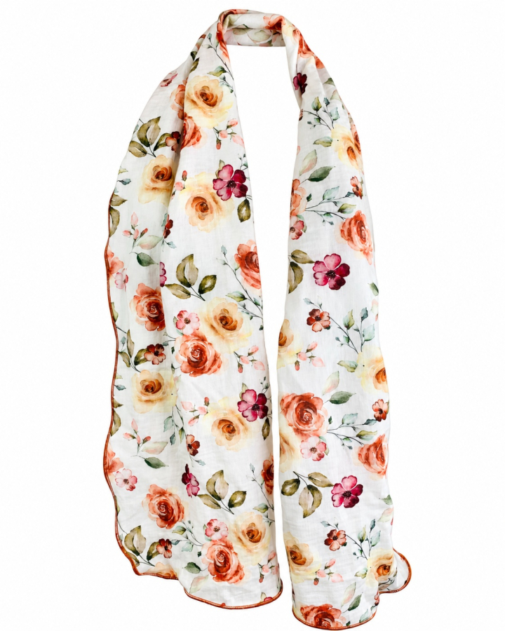 Schal aus Baumwolle in der Farbe Weiß mit Rosen Print