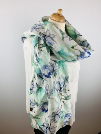 LEINEN Schal in mint mit Blumen Print