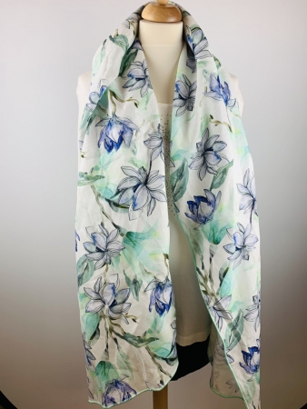 LEINEN Schal in mint mit Blumen Print