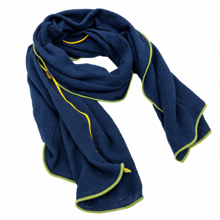 Musselin-Schal Dunkelblau mit Kontrastsaum