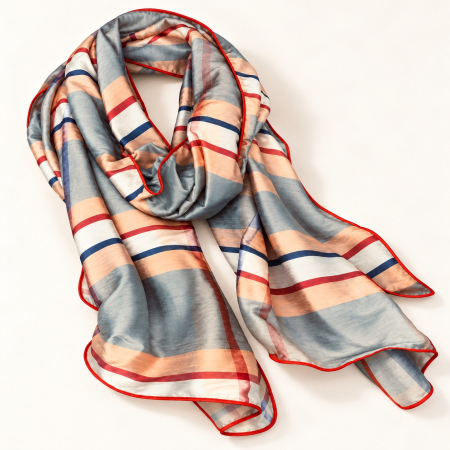 Seidenschal gestreift – Creme, Apricot, Rot & Marine – OBERMUTTI