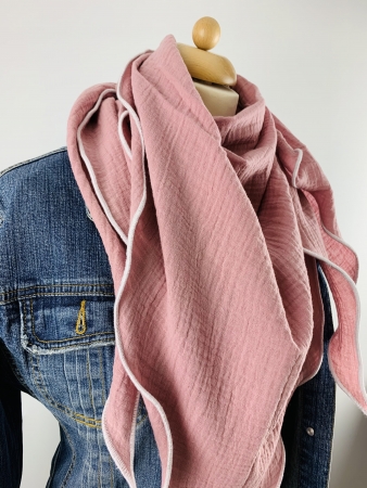 Schal aus Musselin in rosa mit weißem Saum
