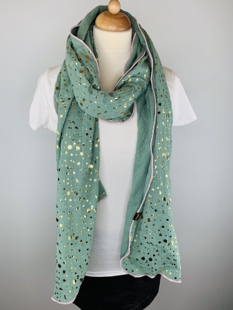 Schal aus Baumwolle in der Farbe Mint mit goldenen Punkten