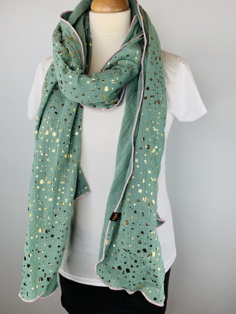 Schal aus Baumwolle in der Farbe Mint mit goldenen Punkten