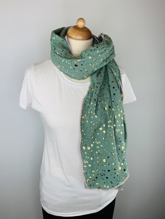 Schal aus Baumwolle in der Farbe Mint mit goldenen Punkten