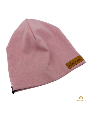 Hipster Beanie in der Farbe Rosa mit Label "whatever"