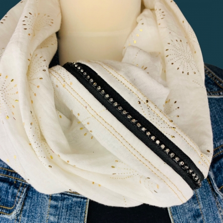 Schal aus Baumwolle in der Farbe Weiß mit goldenen Pusteblumen