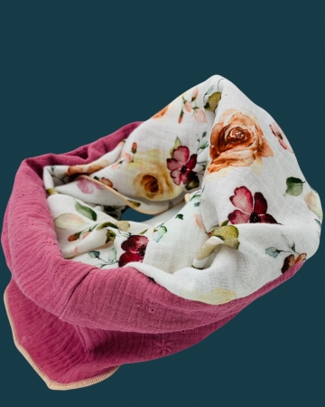 Schal aus Baumwolle in den Farben weißes Rosenmuster und Altrosa Lochstickerei