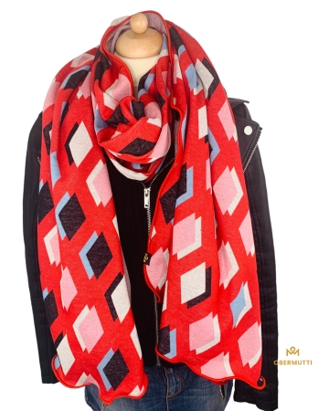 Schal aus Bio-Baumwolle mit farbigem Muster in rot