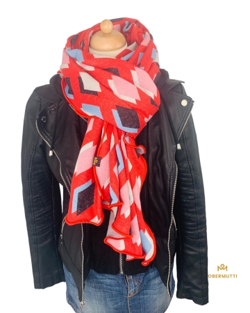 Schal aus Bio-Baumwolle mit farbigem Muster in rot