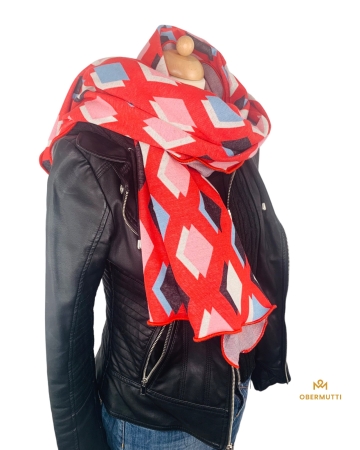Schal aus Bio-Baumwolle mit farbigem Muster in rot
