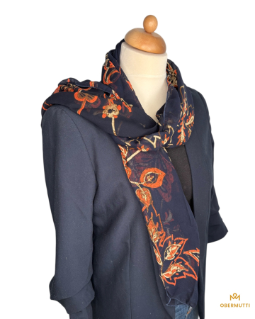 Schal aus Seide in den Farben Dunkelblau mit Muster