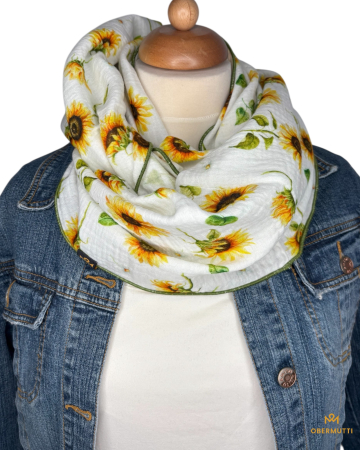 Schal aus Baumwolle in der Farbe weiß mit Sonneblumenprint