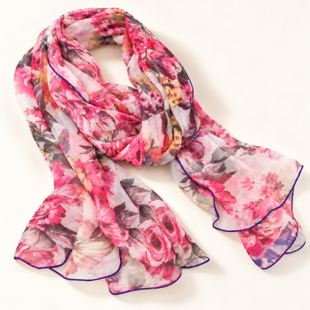 Seidenschal Rosa mit buntem Blumenprint – OBERMUTTI
