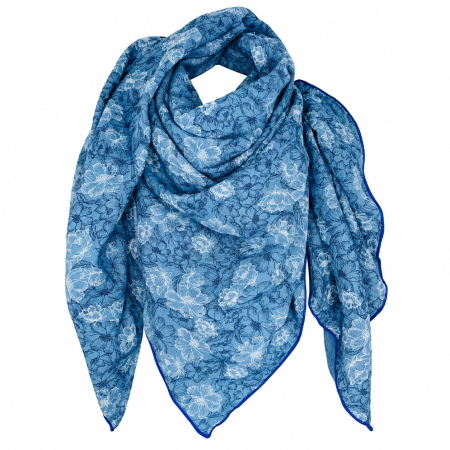 Schal aus Baumwolle in der Farbe Blau mit weißem Blumenmuster