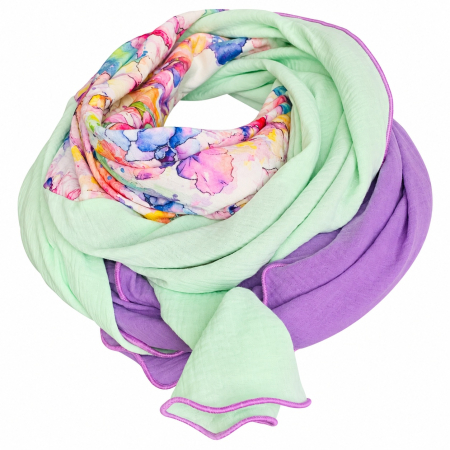 Musselin-Schal Damen Lila, Mint & Blumen 140 × 140 cm von OBERMUTTI