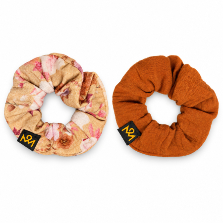 Scrunchie 2er-Set Beige Blumen & Karamell