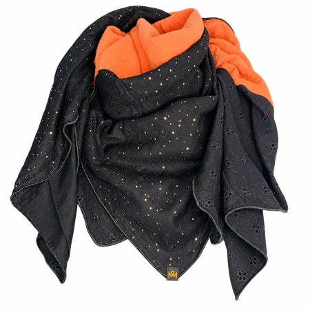 Musselin-Schal Damen Orange & Schwarz 140 × 140 cm von OBERMUTTI