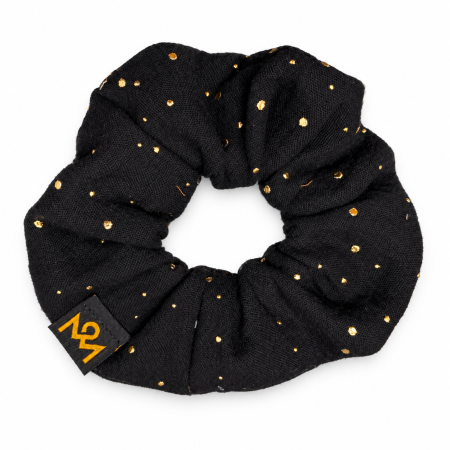 Scrunchie Schwarz mit goldfarbenen Punkten – handgemacht
