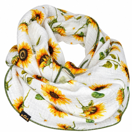Schal aus Baumwolle in der Farbe weiß mit Sonneblumenprint